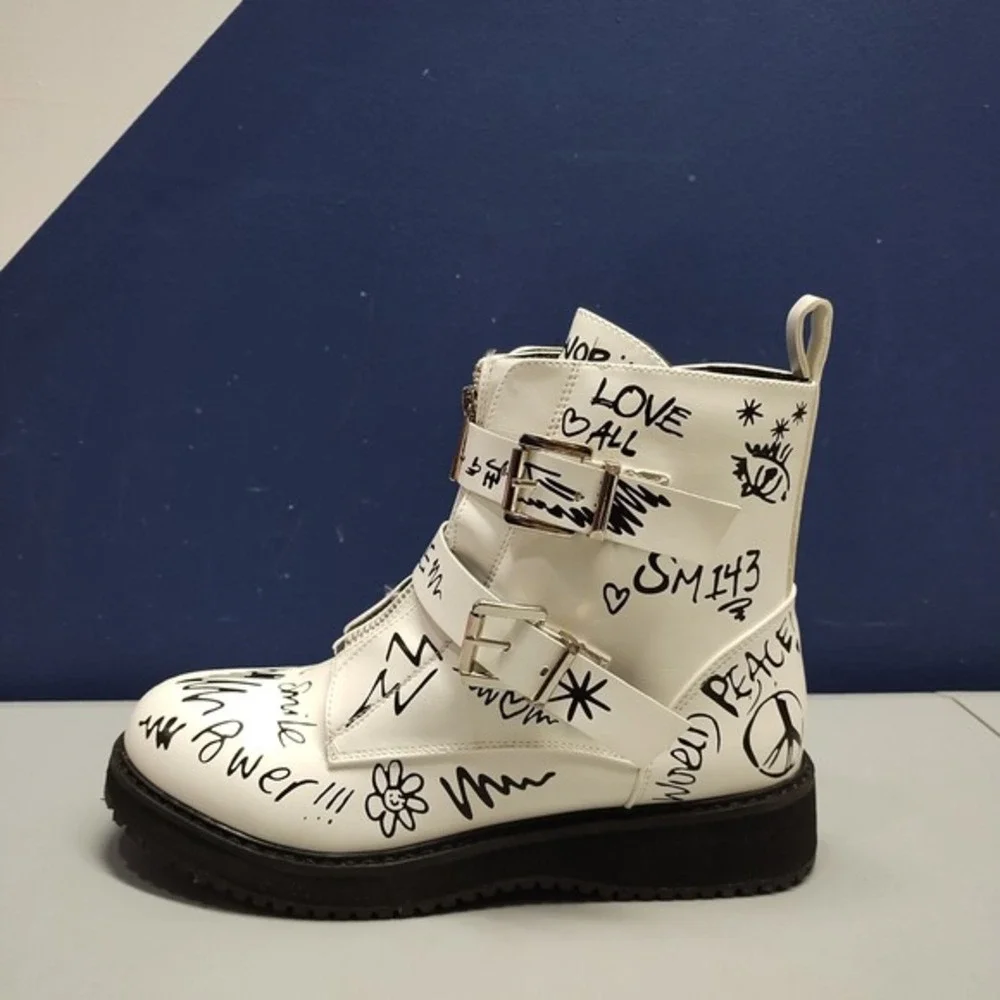 Steve‎ Madden JWORDUP Ankle Boots Girls 4 White Black Front Zipper Round Toe EUC